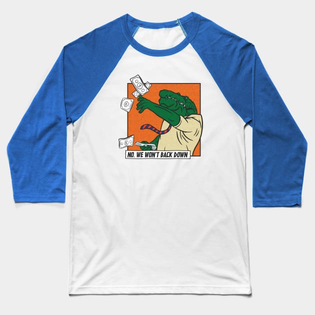 Vintage We Won't Back Down // Florida Blue & Orange Comic Swamp Alligator Baseball T-Shirt by SLAG_Creative